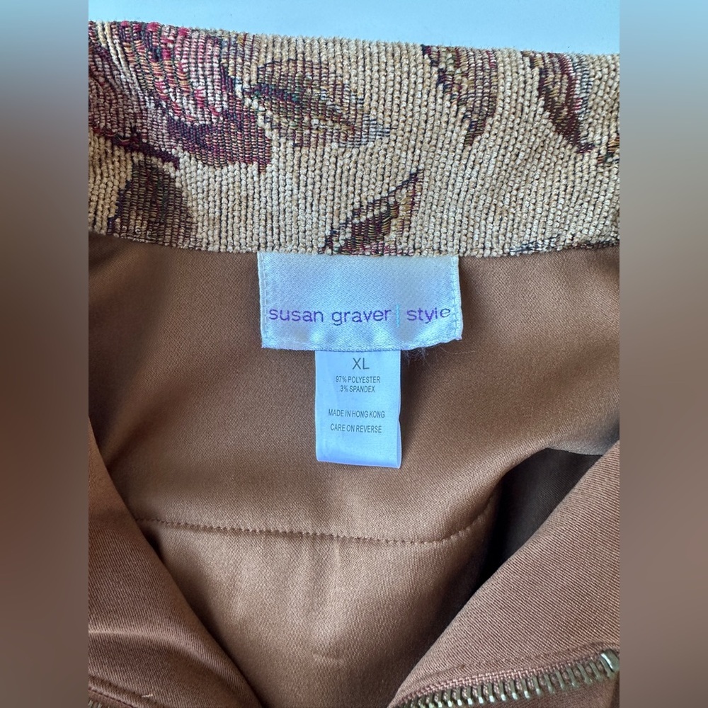 Vintage Susan Graver Brown Floral Zip Front Unique Tapestry Jacket Women’s XL - Picture 2 of 5